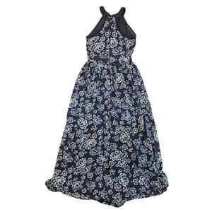 Anthropologie Doe & Rae Maxi Dress Size Small Navy Blue Floral Sleeveless Lace